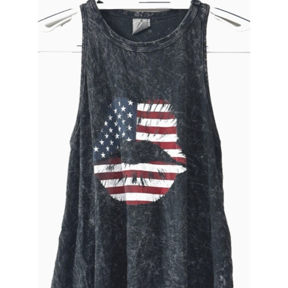 VTG 90s Small Tank Top America 250 Lip Outline Acid Wash Grunge Punk Rock & Roll
